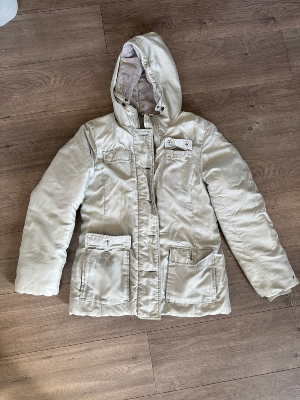 Tommy Hilfiger Cream Puffer Jacket with Hood